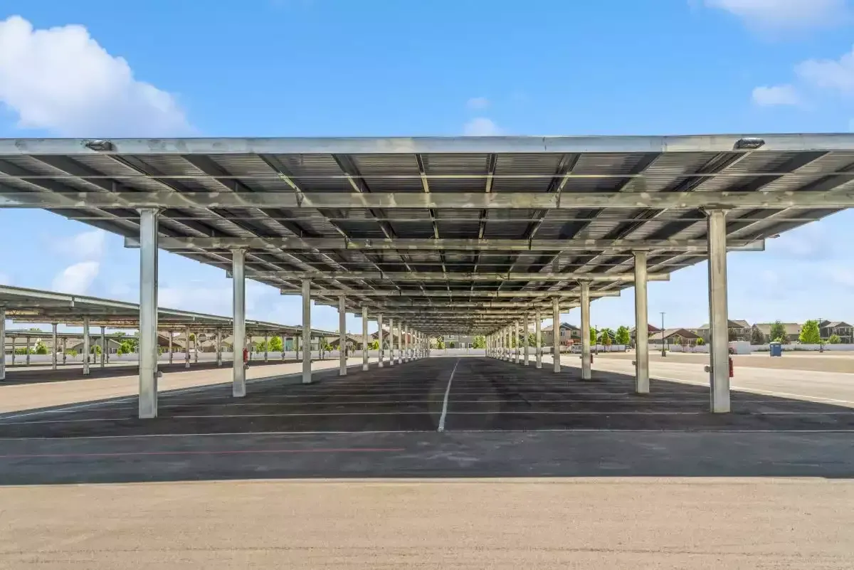 Covered parking spaces.