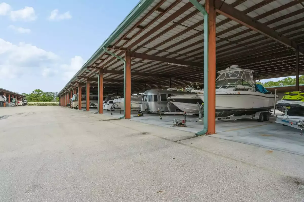 Covered parking spaces for Boats, RVs, and vehicles.