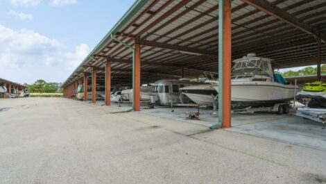 Covered parking spaces for Boats, RVs, and vehicles.
