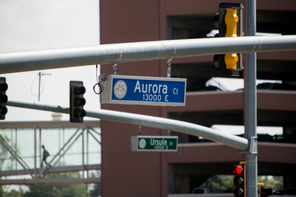 Public streets with signs in Aurora, CO.