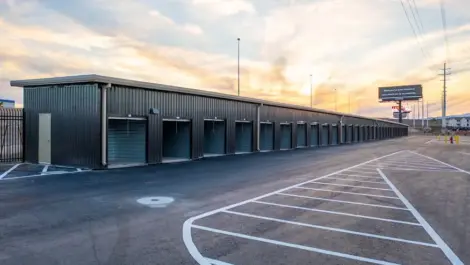 Outdoor rollup storage units.