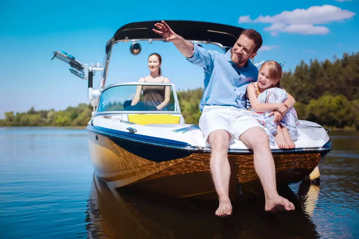  A family on a boat together. 