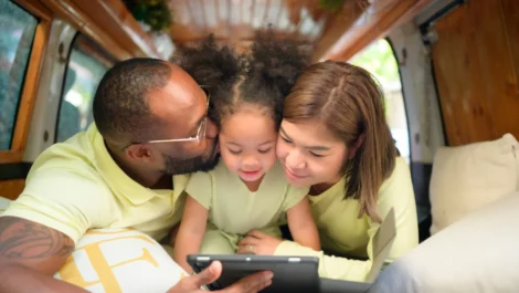 A family inside an RV.